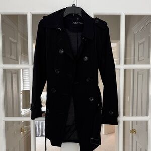 Calvin Klein Elegant Black Trench Coat Small